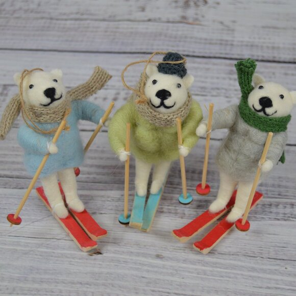 Balsam Hill Alpine Adventure Bears FELT CHRISTMAS TREE ORNAMENTS SET OF 6 NEW - Picture 1 of 12
